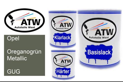 Opel, Oreganogrün Metallic, GUG: 1L Lackdose + 1L Klarlack + 500ml Härter - Set, von ATW Autoteile West.